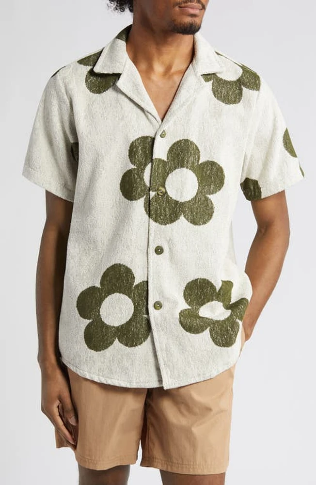 OAS Meadow Terry Cloth Camp Shirt Green at Nordstrom,