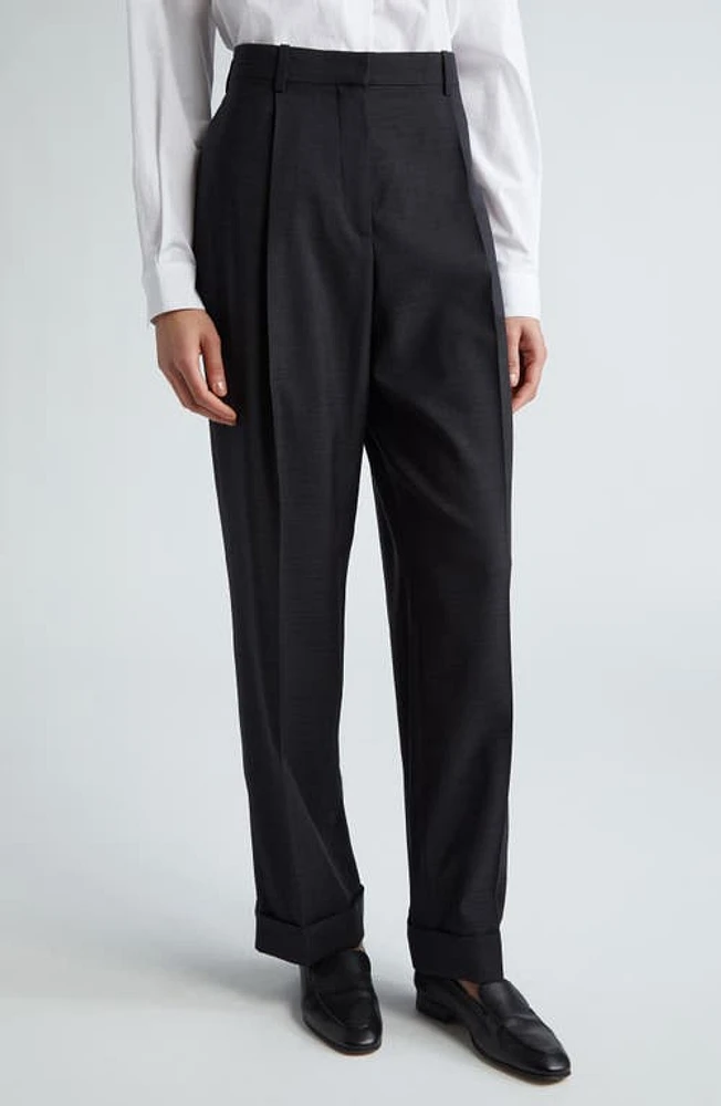 The Row Tor Wide Leg Wool Trousers Dark Grey Melange at Nordstrom,