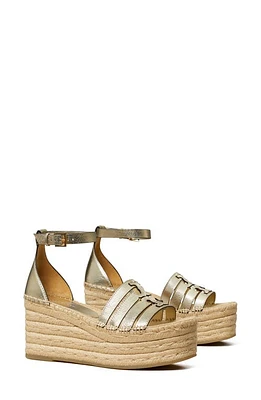 Tory Burch Ines Ankle Strap Espadrille Platform Wedge Sandal Spark Gold at Nordstrom,