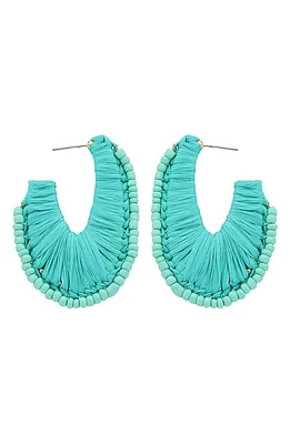 Panacea Raffia & Bead J Hoop Earrings in Turquoise at Nordstrom