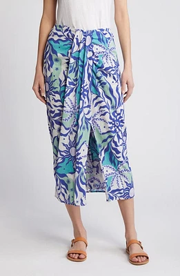 XÍRENA Celia Printed Cotton Midi Skirt Stellar Blue Helios at Nordstrom,