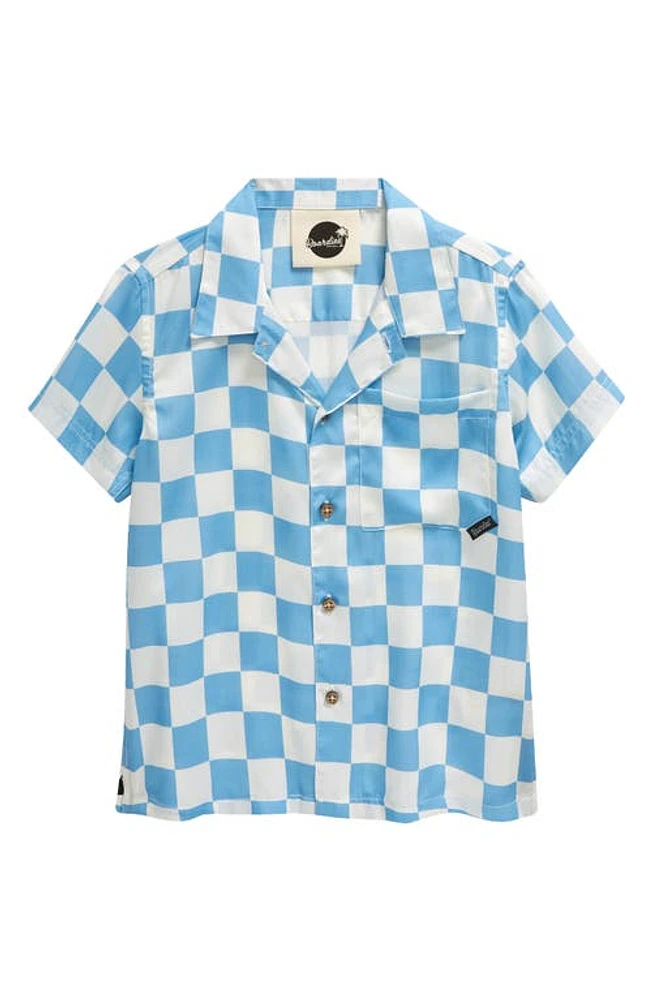 Boardies Kids' Mojo Checkerboard Short Sleeve Button-Up Camp Shirt Blue/Cream at Nordstrom, Y