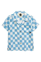 Boardies Kids' Mojo Checkerboard Short Sleeve Button-Up Camp Shirt Blue/Cream at Nordstrom, Y