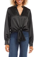 Karen Kane Tie Front Satin Top Black at Nordstrom,