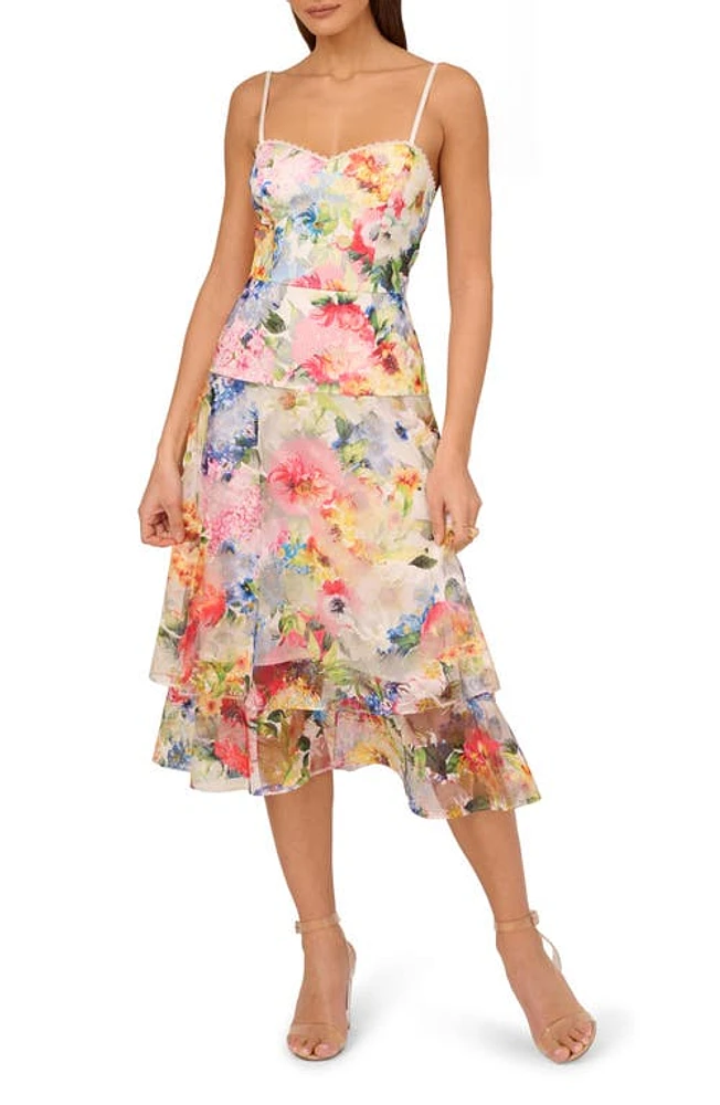 Adrianna Papell Floral Embroidered Midi Sundress Ivory Multi at Nordstrom,