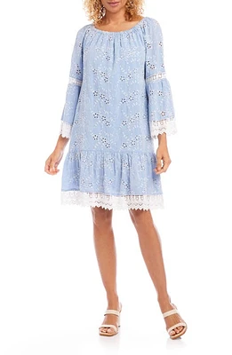 Karen Kane Mixed Lace Cotton Eyelet Shift Dress Chambray at Nordstrom,