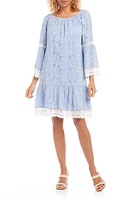 Karen Kane Mixed Lace Cotton Eyelet Shift Dress Chambray at Nordstrom,