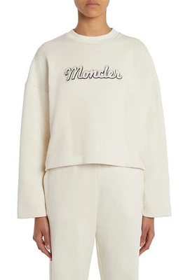 Moncler Logo Appliqué Crop Sweatshirt White at Nordstrom,