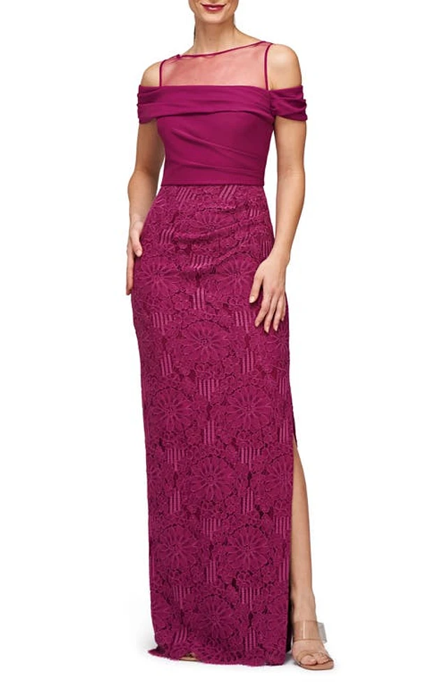 Nordstrom JS Collections Shiloh Lace Column Gown Dark Fuchsia at Nordstrom,  | The Summit