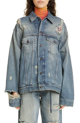 Acne Studios Detroit Destroyed Relaxed Denim Jacket in Mid Blue at Nordstrom, Size Small