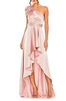 Ieena for Mac Duggal Ruffle Cutout One-Shoulder High-Low Satin Gown at Nordstrom,