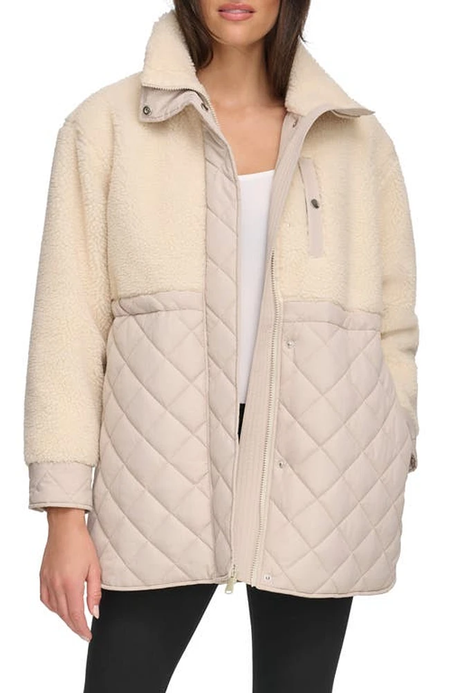 Andrew Marc Sport Mixed Media Faux Shearling Quilted Jacket Twine at Nordstrom,