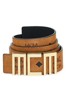 MCM Reversible Leather Logo Buckle Belt in Cognac at Nordstrom, Size 110