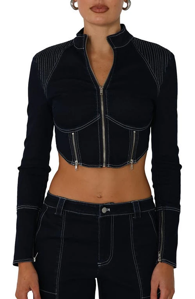 BY. DYLN Cole Cotton Blend Crop Jacket Dark Blue at Nordstrom,