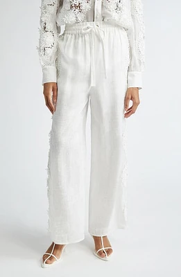 Zimmermann Halliday Lace Trim Linen Wide Leg Pants Ivory at Nordstrom,