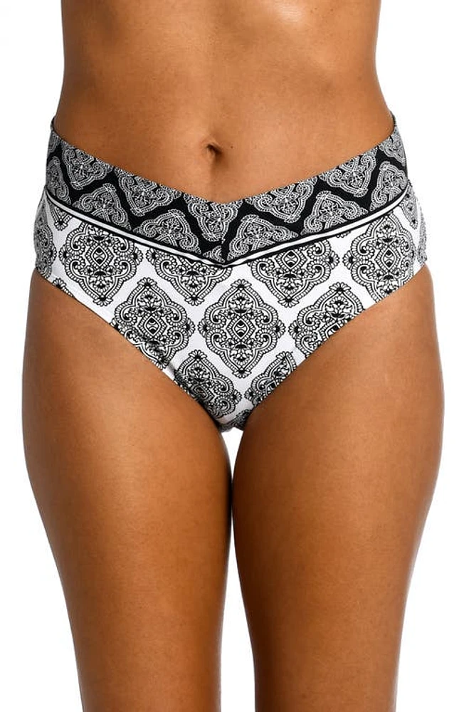 La Blanca Oasis V-Front High Waist Bikini Bottoms Black/White at Nordstrom,