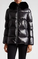 Moncler Laiche Crop Quilted Hooded Jacket with Removable Faux Fur Trim Black at Nordstrom,