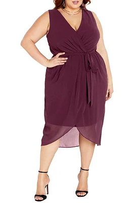 City Chic Tie Belt Faux Wrap Dress Spiced Plum at