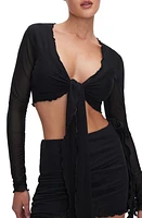 Good American Mesh Tie Front Crop Cover-Up Top Black001 at Nordstrom,