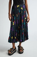 Sacai Floral Print Pleated Midi Skirt Navy at Nordstrom,