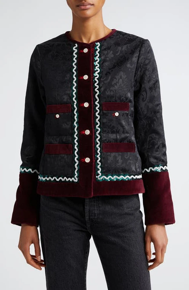 Bode Dusk Brocade Rice Jacket in Charcoal Maroon at Nordstrom, Size 4