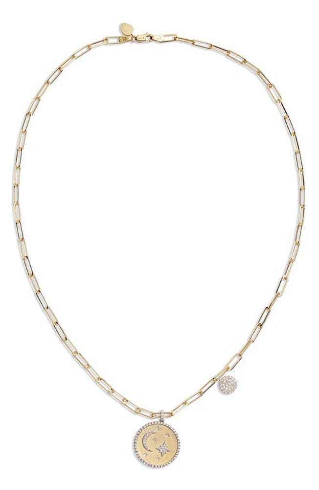 Meira T Pavé Diamond Coin Pendant Necklace in Yellow Gold at Nordstrom, Size 18