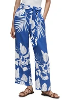 MANGO Tropical Print Wide Leg Paperbag Pants Blue at Nordstrom,