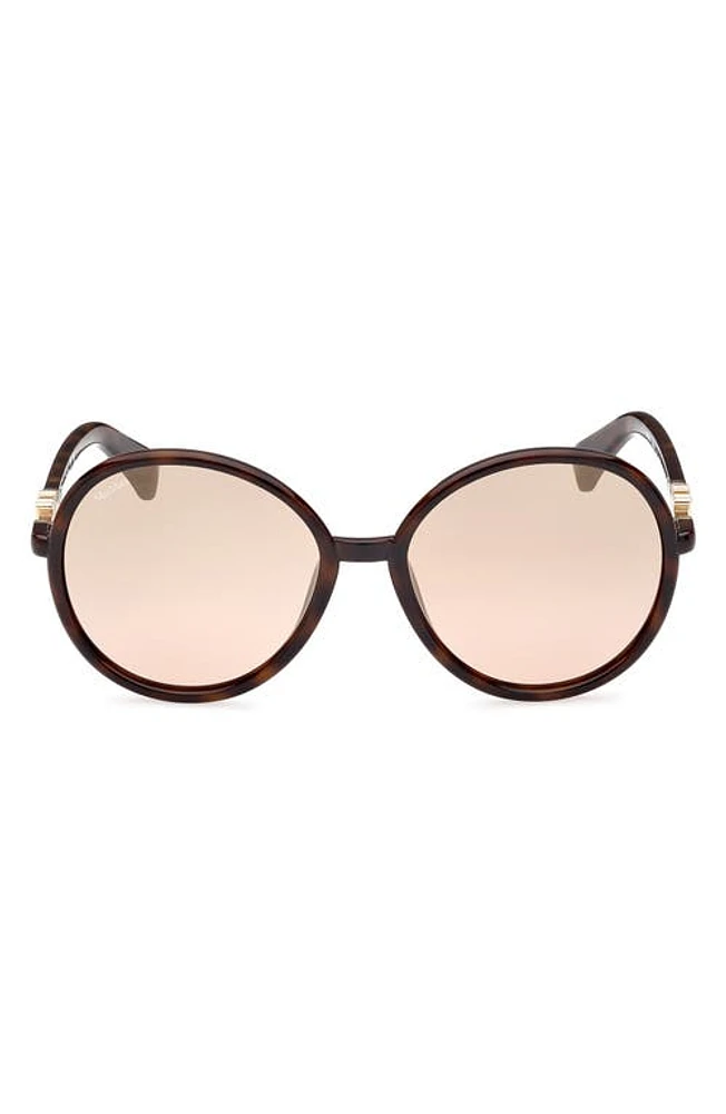 Max Mara 58mm Mirrored Round Sunglasses in Dark Havana /Brown Mirror at Nordstrom