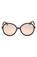 Max Mara 58mm Mirrored Round Sunglasses in Dark Havana /Brown Mirror at Nordstrom