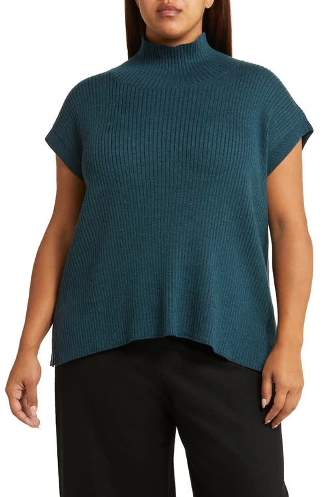 Eileen Fisher Turtleneck Short Sleeve Merino Wool Sweater in Alpine at Nordstrom, Size 1X