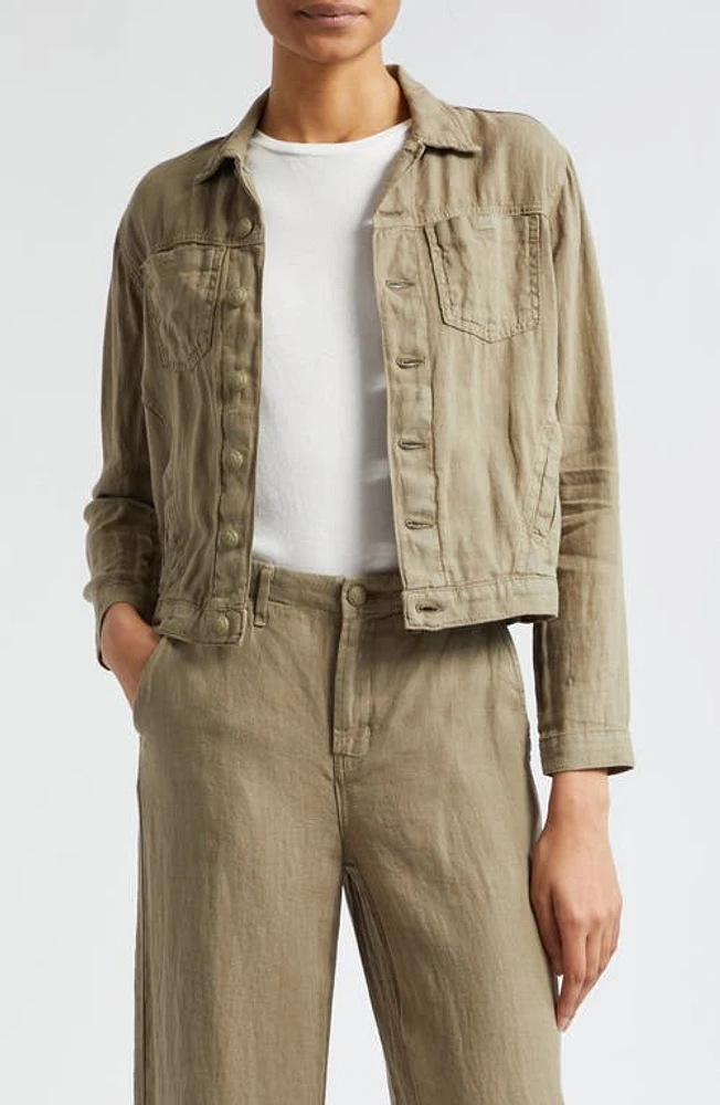 L'AGENCE Celine Slim Linen Jacket Covert Green at Nordstrom,