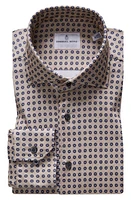 Emanuel Berg 4Flex Modern Fit Medallion Print Knit Button-Up Shirt Medium Beige at Nordstrom,