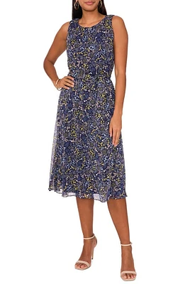 Chaus Floral Sleeveless Midi Dress Denim/Yellow at Nordstrom,