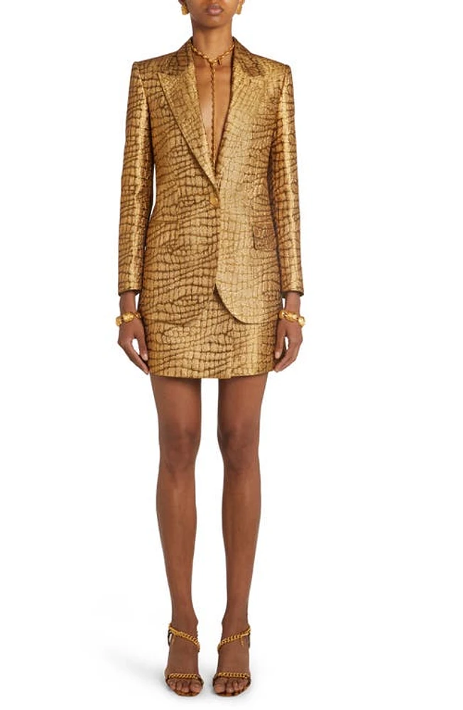 TOM FORD Croc Jacquard Single Breasted Blazer Gold at Nordstrom, Us