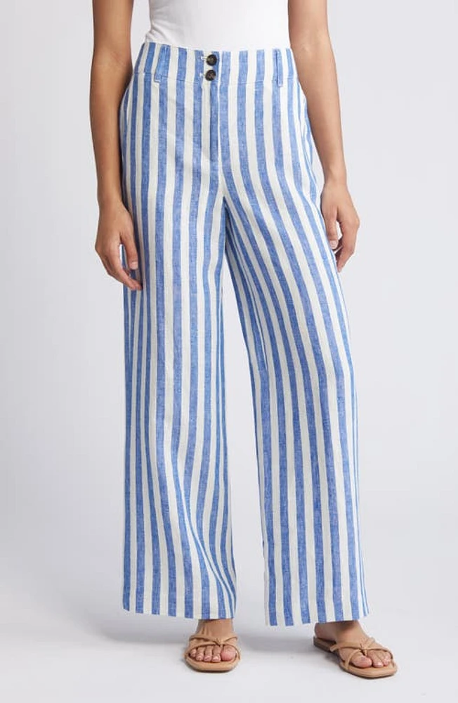 Boden Westbourne Wide Leg Linen Trousers Stripe at Nordstrom,