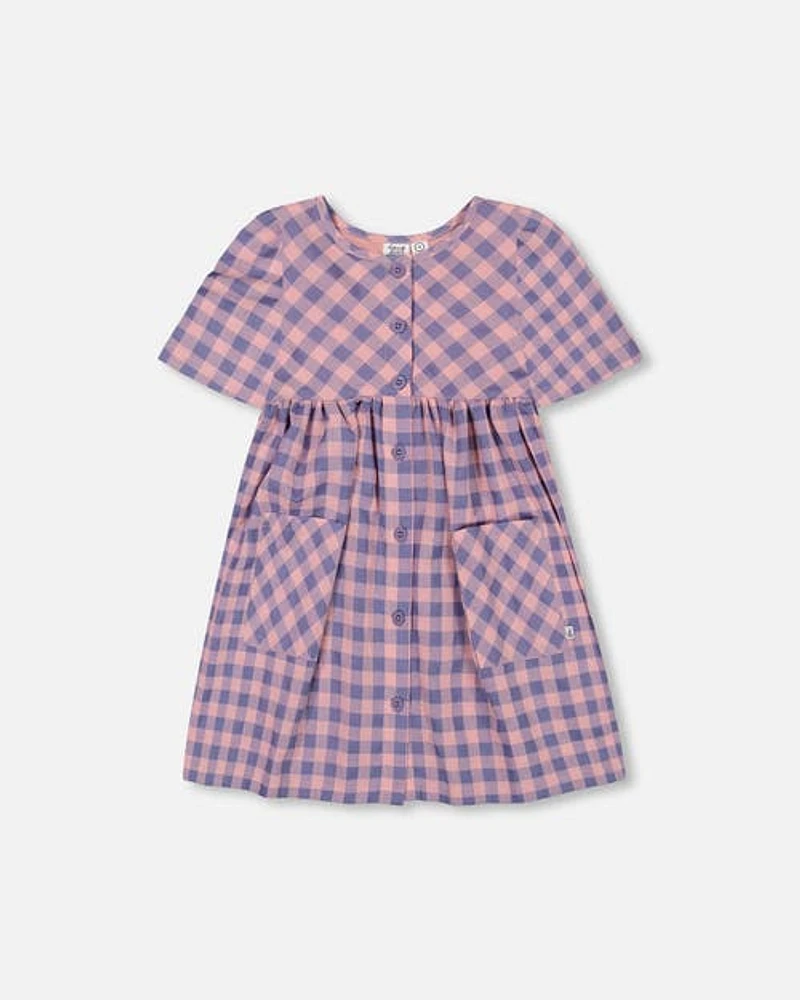 Deux Par Deux Girl's Button Front Dress With Pockets Plaid Pink And Blue at Nordstrom