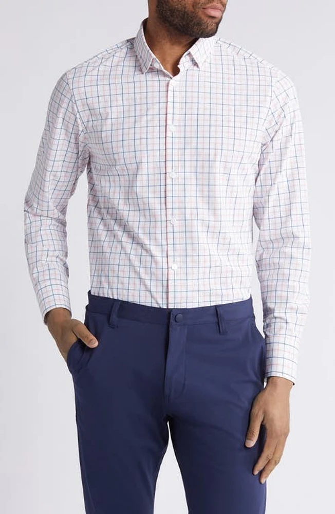 Mizzen+Main Leeward Trim Fit No Tuck Performance Button-Up Shirt True Pink Watershed Plaid at Nordstrom,