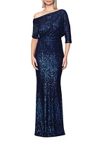 Betsy & Adam Sequin One-Shoulder Gown Navy at Nordstrom,