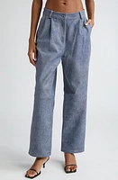 Saks Potts Bruno Pleated Leather Pants Denim Blue at Nordstrom,