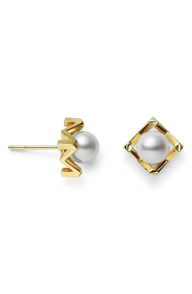 Mikimoto M Cultured Pearl Stud Earrings in Yellow Gold at Nordstrom