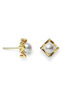 Mikimoto M Cultured Pearl Stud Earrings in Yellow Gold at Nordstrom