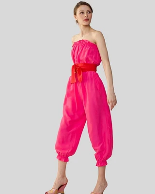 Cynthia Rowley SILK STRAPLESS JUMPSUIT in Pink at Nordstrom, Size Large