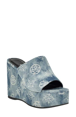 GUESS Yenise Platform Wedge Slide Sandal Medium Blue at Nordstrom,