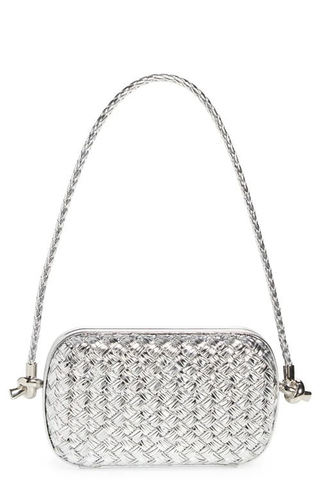 Bottega Veneta Intrecciato Laminated Leather Top Handle Minaudière in 8101 Silver-Silver at Nordstrom