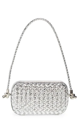 Bottega Veneta Intrecciato Laminated Leather Top Handle Minaudière in 8101 Silver-Silver at Nordstrom