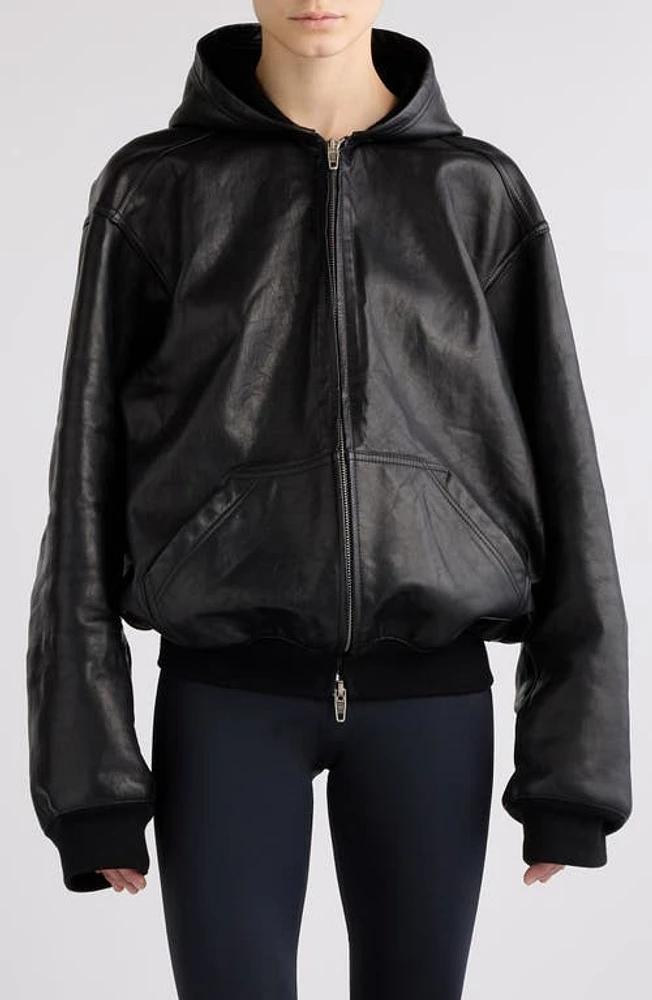 Balenciaga Oversize Leather Zip-Up Hoodie in Black at Nordstrom, Size Medium