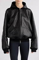 Balenciaga Oversize Leather Zip-Up Hoodie in Black at Nordstrom, Size Medium