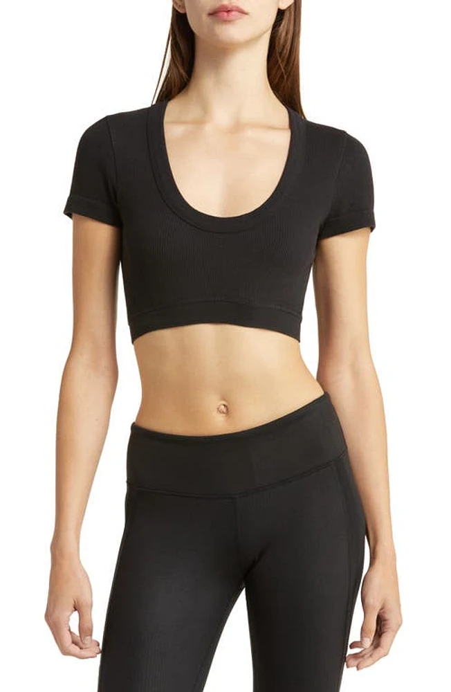 Alo Serene Rib Crop Top in Black at Nordstrom, Size Medium