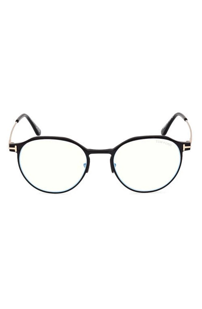 TOM FORD 52mm Round Blue Light Blocking Glasses in Matte Black at Nordstrom