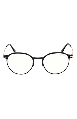 TOM FORD 52mm Round Blue Light Blocking Glasses in Matte Black at Nordstrom